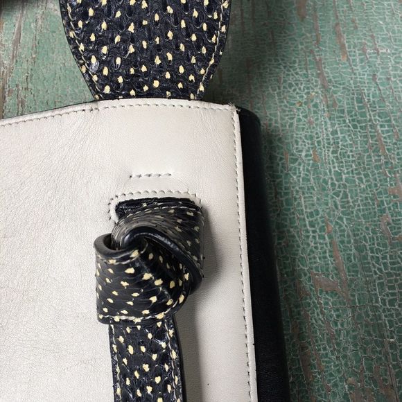 CELINE Shiny Smooth Calfskin Small Twisted Cabas White Black leather tote purse - Picture 12 of 16